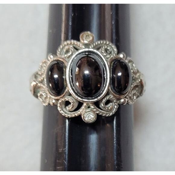 Vtg 1972 Avon Midnight Splendor Ring Hematite Stones Sz Adjustable 6.25-7.25 - Picture 4 of 7